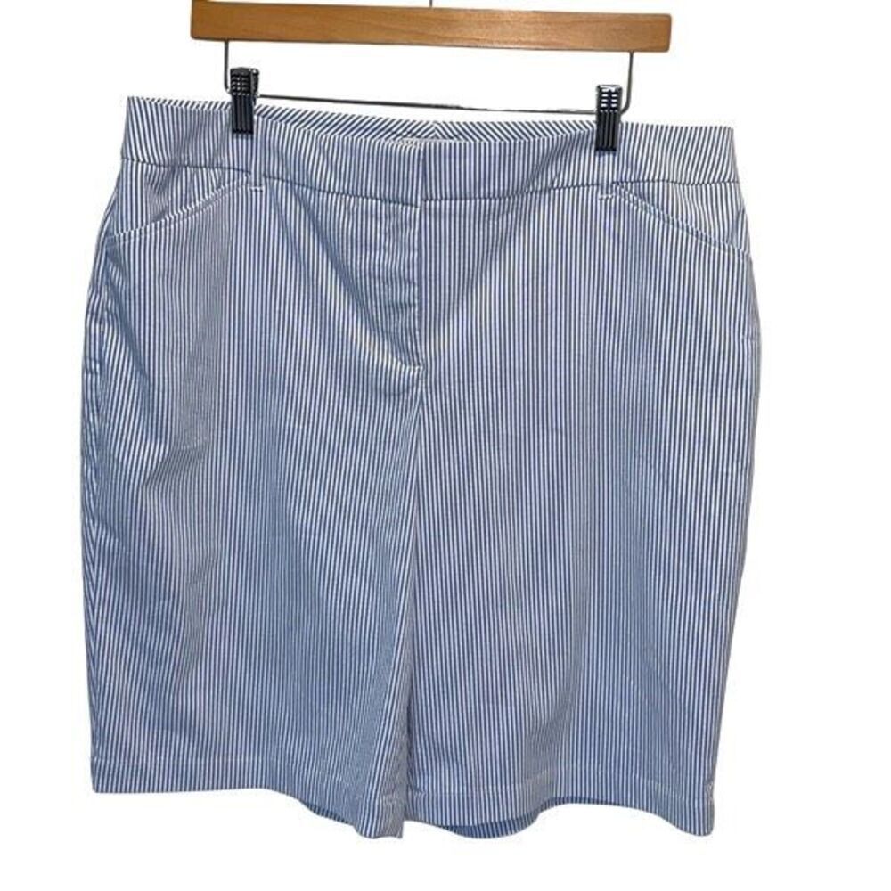 Charter Club Womens Striped Flat Front High Rise‎ Shorts Blue White Size 16 NWOT